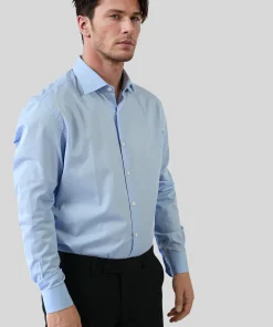 Hemd, Hai-Kragen, Knopfmanschette, Hellblau, Microdesign