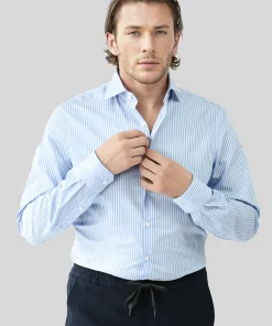 Hemd, Hai-Kragen, blau-weiss, gestreift